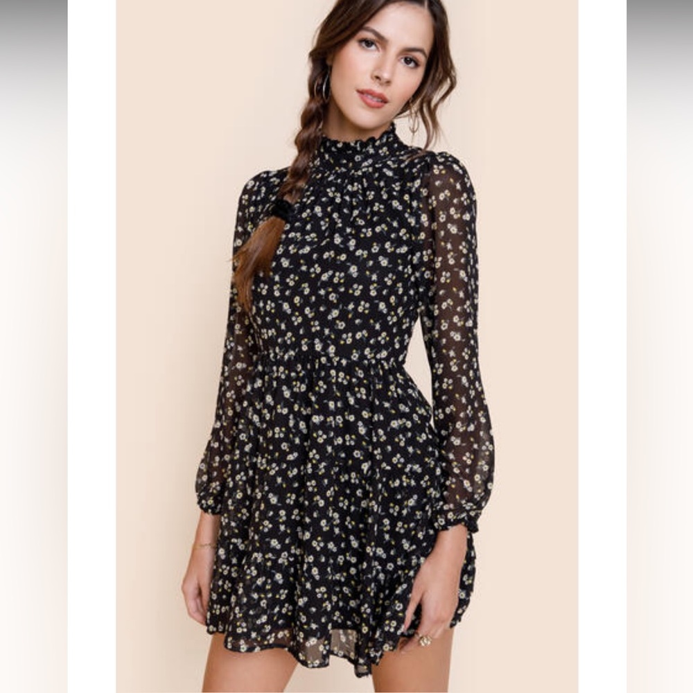 Francesca’s dedra floral mock neck mini dress